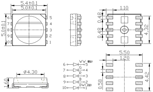 5050RGBWW灯珠尺寸